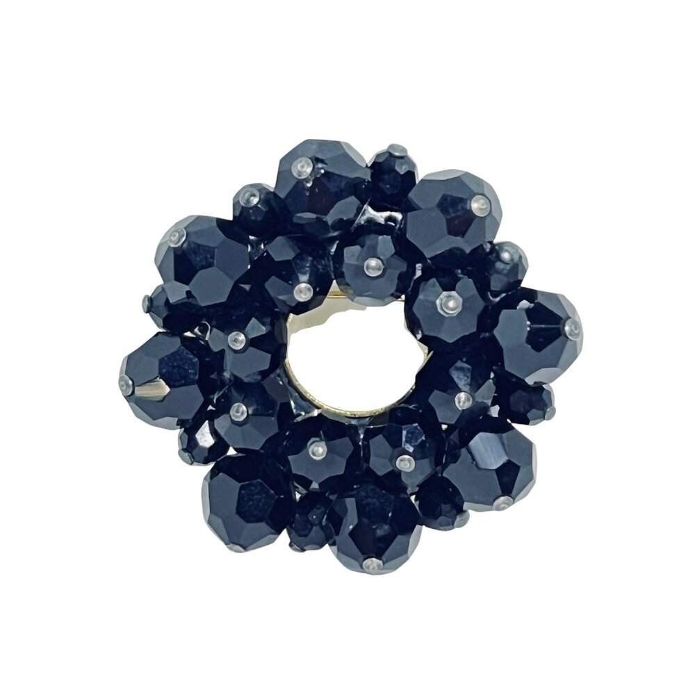 Black Faceted Glass Bead Wreath Brooch (6185)